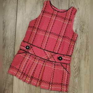 Little girl's pink plaid tweed tank dress, pleated skirt Size 18 months